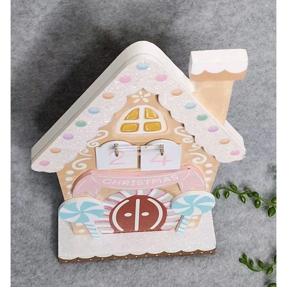 Gingerbread House Advent Calendar Candy Pastel Wood Countdown To Christmas 9.5